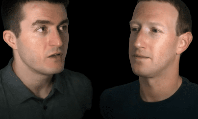 Zuckerberg and Fridman talking using their avatars 