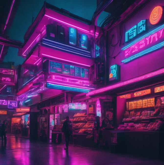 A market in neon colors