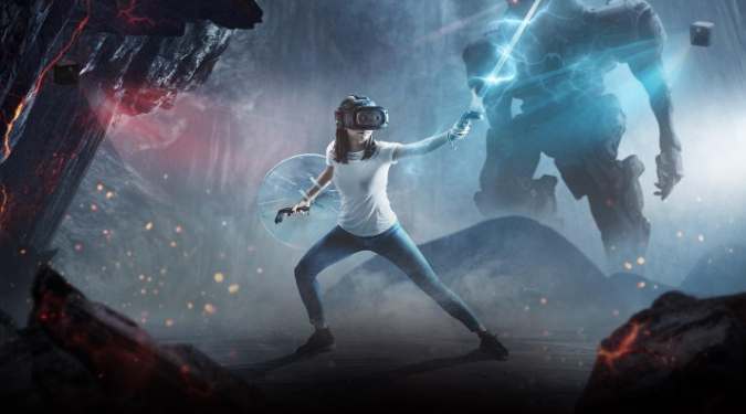 A person playing a VR space RPG