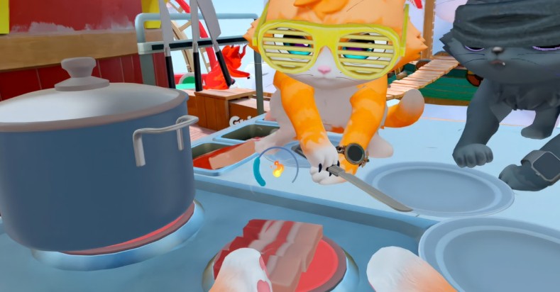 Cooking with cats in the kitchen! Who will be the first to taste the food? 🍽️