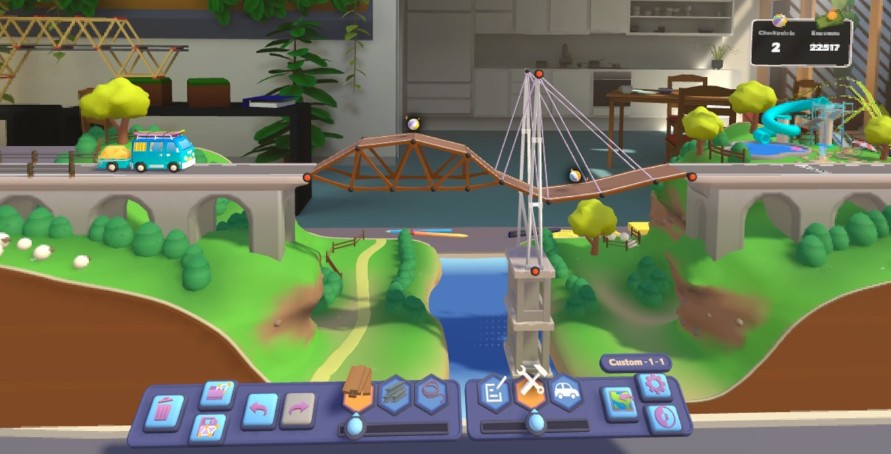 Build a bridge with a truck crossing a canyon grab physics with your hands!