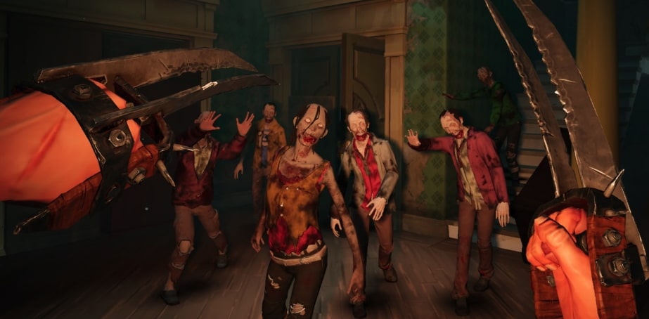 Swing a huge claw weapon at zombies in a creepy house - get ready to tremble!