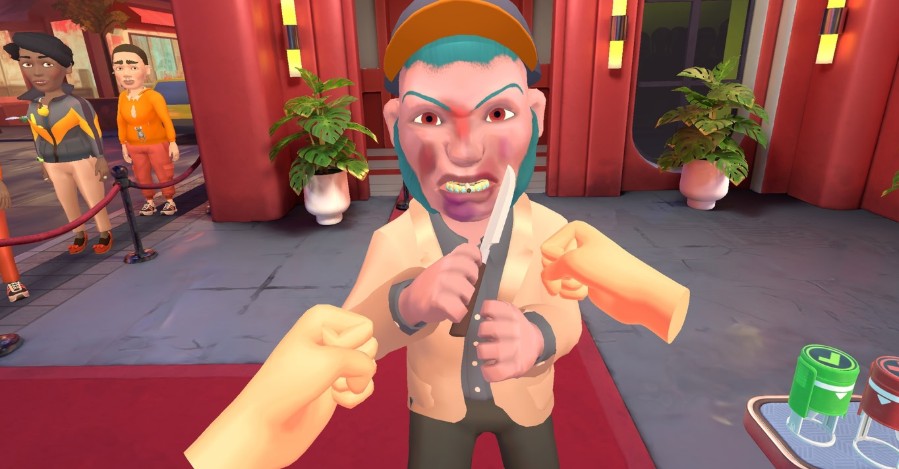 Screen guests at a bustling VR club entrance master your role now!