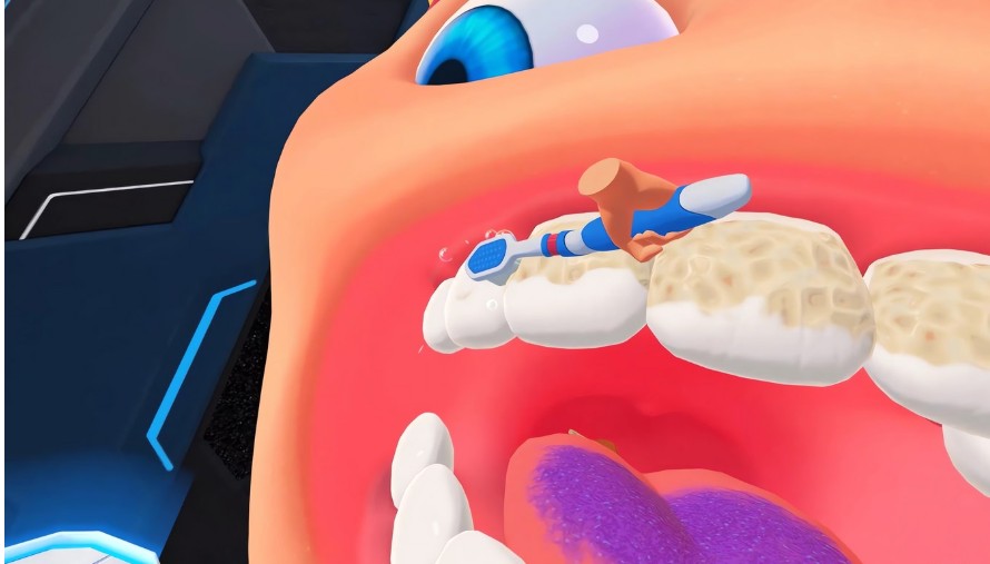 Tools mimic real dental physics, scaled to teeth the size of cliffs!