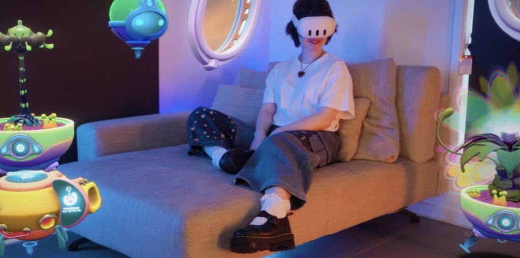 Uses persistent spatial mapping to transform your actual furniture and clutter into starship systems.