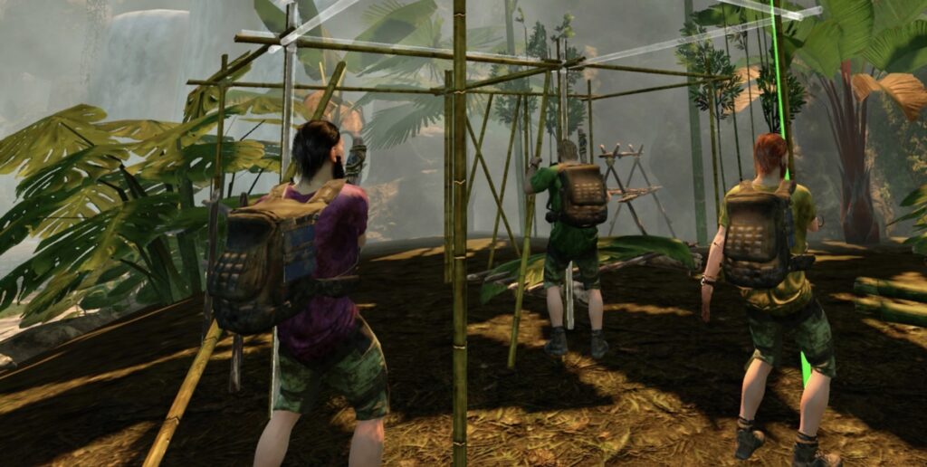 4P co-op amplifies chaos: shared diseases, role rotation, hallucinations, predator luring, and base-building disasters.