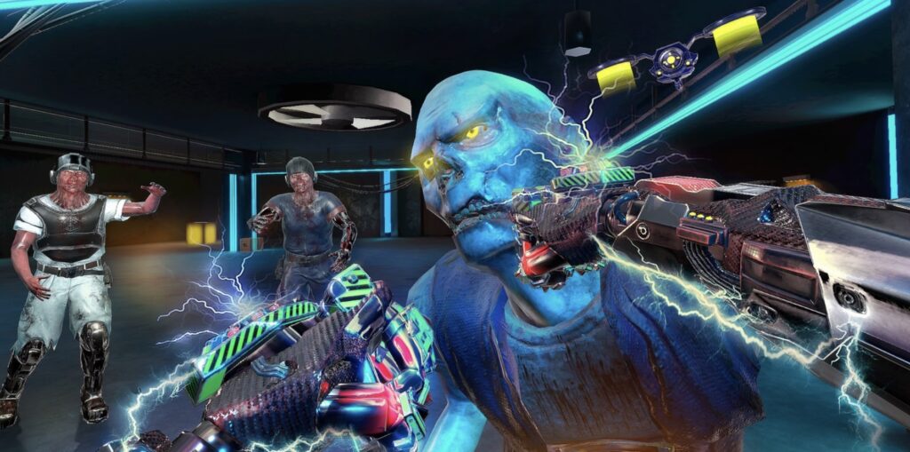 The Synaptic Accelerator slows time with a sharp head snap, letting you line up shots and feed velocity into a Pneumatic Gauntlet kill.