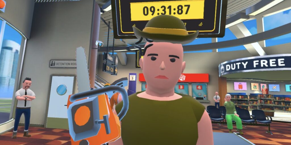 Turns a mundane job into physical slapstick, where leaning, fumbling, and sabotaging co-workers become the real mechanics.