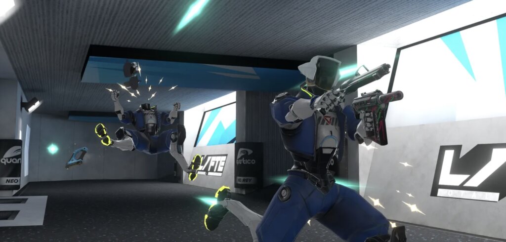 Crossplay & up to 10 players - seamless Quest/PC VR, 5v5 matches (or smaller), spectator mode; active community with Discord and tournaments.