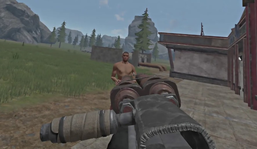 Gathering/building is physical: the text cites 23 minutes of rhythmic pickaxe swings for iron mining, and 14 precise hammer hits to sink a single nail.